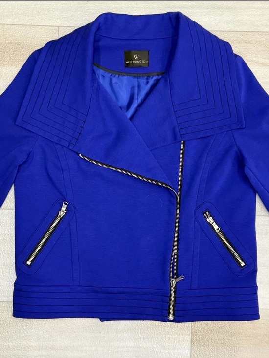 Worthington Jackets & Blazers - Worthington Women's Moto Jacket Blue Side
Zip Up Long Sleeve Zip Pockets Size M